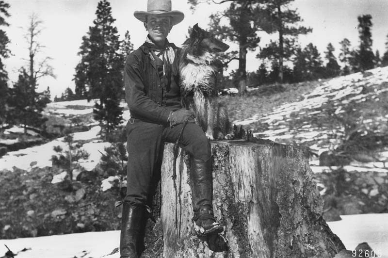 Aldo Leopold with Flip in Apache National Forest, Arizona (1911)