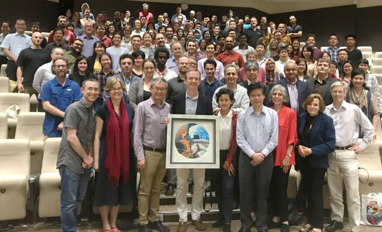 EOS staff express their thanks to Kerry Sieh at the annual EOS meeting in January 2020.