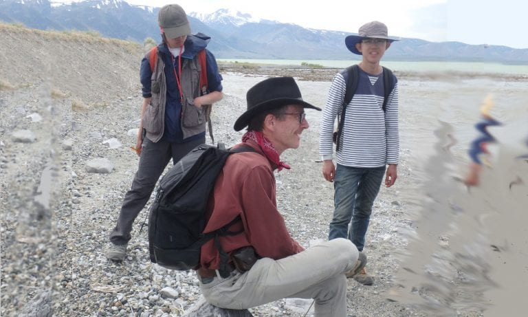 Prof Kerry Sieh in the field with students.